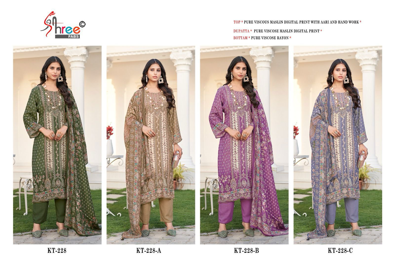 Kt 228 by Shree Viscose Maslin Digital Printed Salwar Suits Wholesale In India